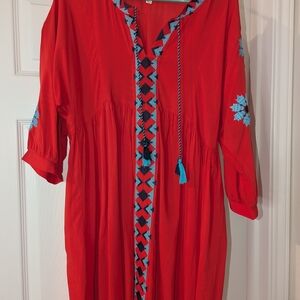 Umgee Red Dress with Blue Embroidery